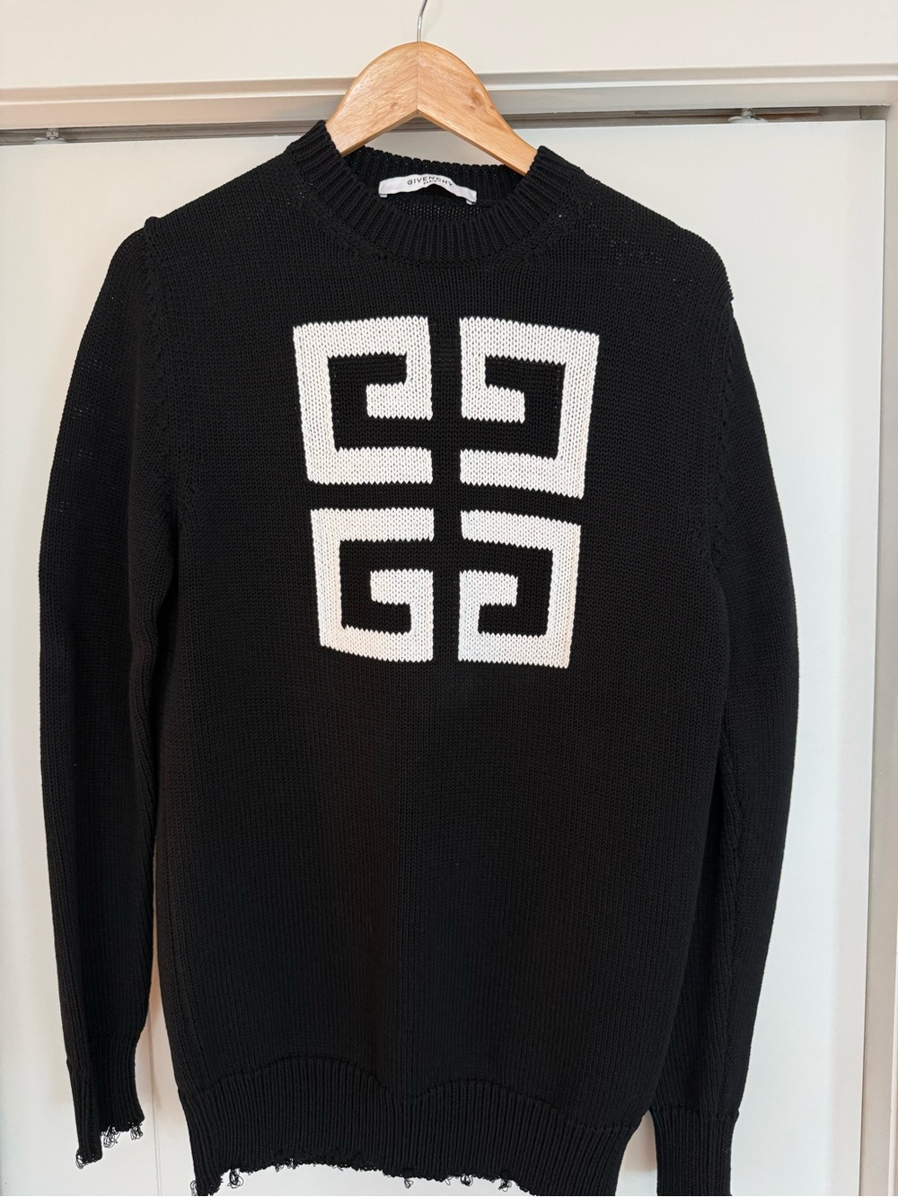 Givenchy Black Crewneck Sweater with White Geometric Logo - Designer Style
